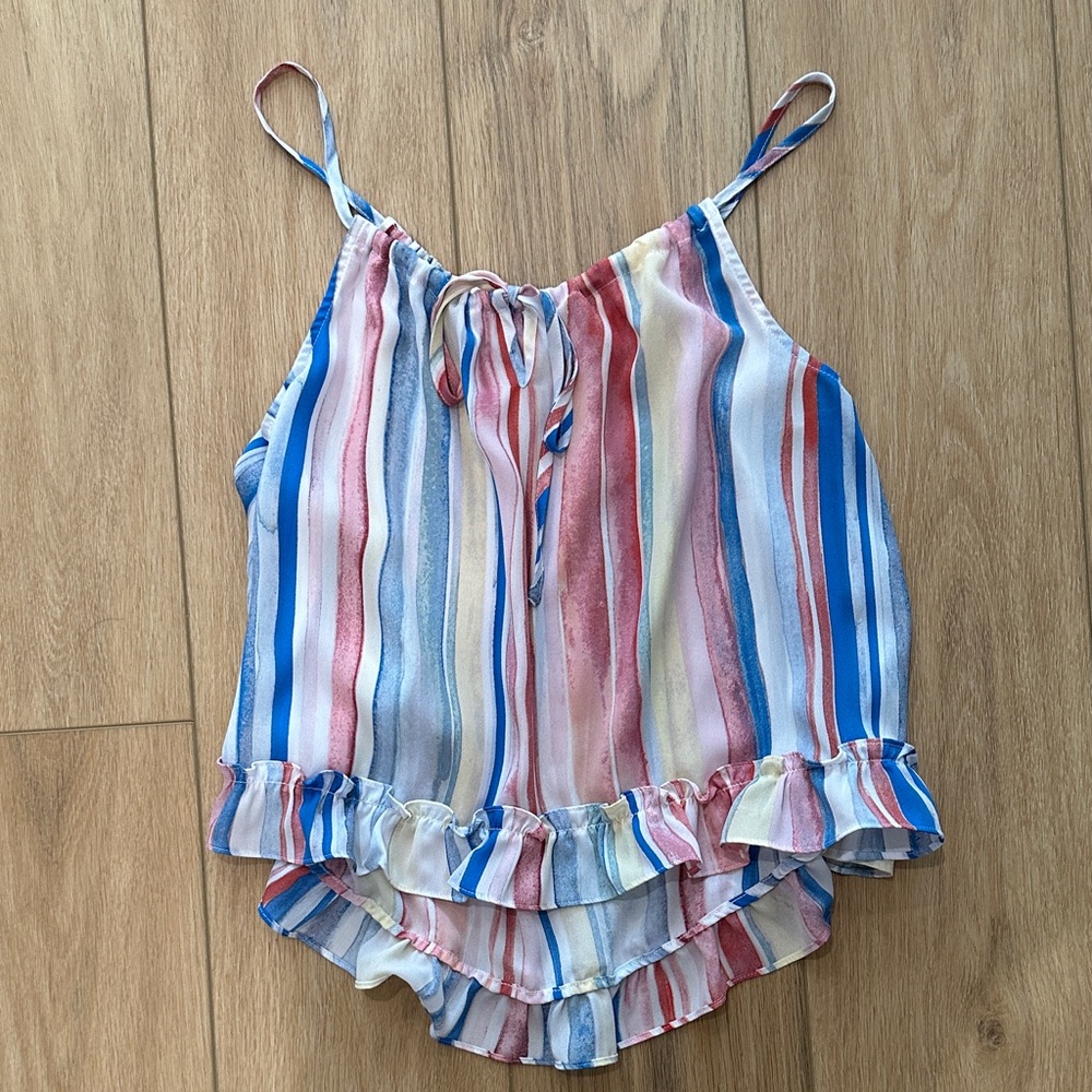 BB Dakota Multicolor Flowy Striped Ruffle Top